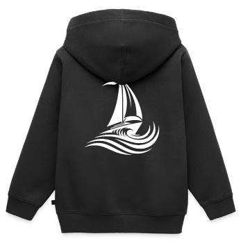 Segelboot bei starkem Wellengang auf offener See - Kinder Premium Organic Zip Hoodie - Schwarz - Hinten - AI Model Kid Male (0cm)