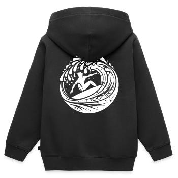Profi Surfer der in Welle Tunnel surft - Kinder Premium Organic Zip Hoodie - Schwarz - Hinten - AI Model Kid Male (0cm)