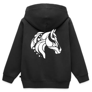 Jolie tête de cheval portrait tatouage - Sweat Premium à capuche zippé enfant bio - noir - Dos - AI Model Kid Male (0cm)