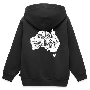 Australischer Kontinent mit Gesicht und Augen - Kinder Premium Organic Zip Hoodie - Schwarz - Hinten - AI Model Kid Male (0cm)