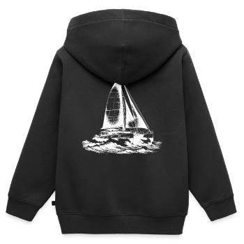 Wellengang und Katamaran Segelboot in Wellen - Kinder Premium Organic Zip Hoodie - Schwarz - Hinten - AI Model Kid Male (0cm)