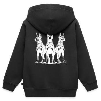 Trois chiens dobermans alertes et attentifs - Sweat Premium à capuche zippé enfant bio - noir - Dos - AI Model Kid Male (0cm)