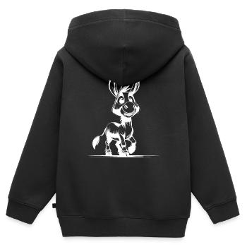 Dessin de l’âne souriant Dessin de l’âne aux longues oreilles - Sweat Premium à capuche zippé enfant bio - noir - Dos - AI Model Kid Male (0cm)