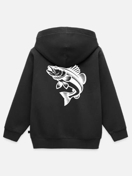 Sportfischer Motiv Springender Zander Fisch - Hoodie Premium med dragkedja barn ekologisk - svart