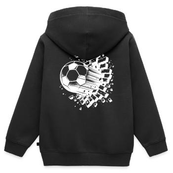 Knaller Fußball Schuss durchbricht Ziegel Wand - Kinder Premium Organic Zip Hoodie - Schwarz - Hinten - AI Model Kid Male (0cm)
