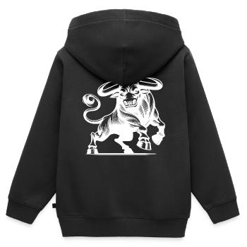 Taureau fort maléfique avec d’énormes cornes - Sweat Premium à capuche zippé enfant bio - noir - Dos - AI Model Kid Male (0cm)