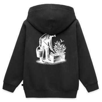 Hobbygärtner bei Gartenarbeit - Kinder Premium Organic Zip Hoodie - Schwarz - Hinten - AI Model Kid Male (0cm)