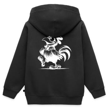 Lustige Geflügel Zeichnung Grinsender Hahn - Kinder Premium Organic Zip Hoodie - Schwarz - Hinten - AI Model Kid Male (0cm)