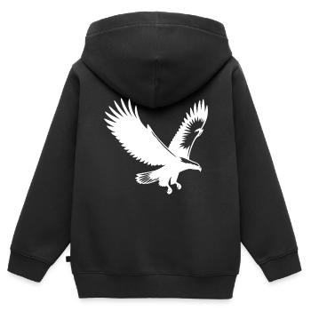 Aigle élégant s’approchant avec de larges ailes - Sweat Premium à capuche zippé enfant bio - noir - Dos - AI Model Kid Male (0cm)