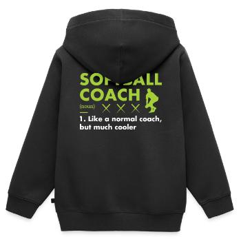 Définition de l’entraîneur sportif Softball - Sweat Premium à capuche zippé enfant bio - noir - Dos - AI Model Kid Male (0cm)