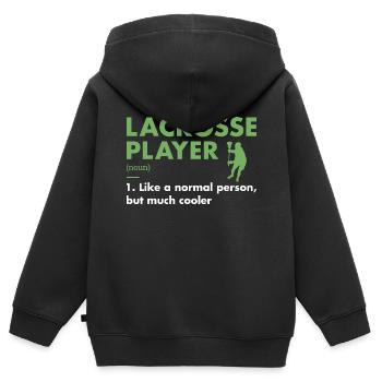 Définition du joueur de sport La crosse - Sweat Premium à capuche zippé enfant bio - noir - Dos - AI Model Kid Male (0cm)