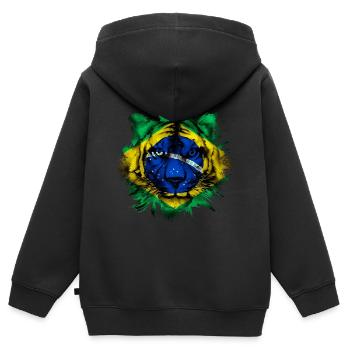 Brasilien - Kinder Premium Organic Zip Hoodie - Schwarz - Hinten - AI Model Kid Male (0cm)