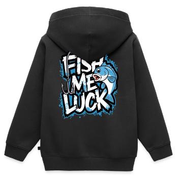 Fish Me Luck Funny Fishing Design for Anglers - Kids Premium Organic Zip-up Hoodie - black - Back - AI Model Kid Male (0cm)