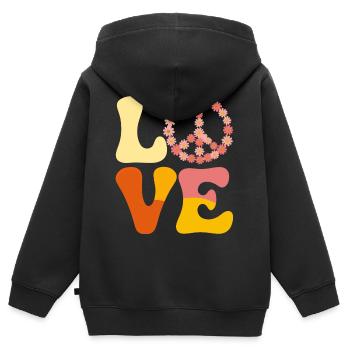 Signe de paix Amour des années 60 des années 70 Costume Groovy Hippie - Sweat Premium à capuche zippé enfant bio - noir - Dos - AI Model Kid Male (0cm)