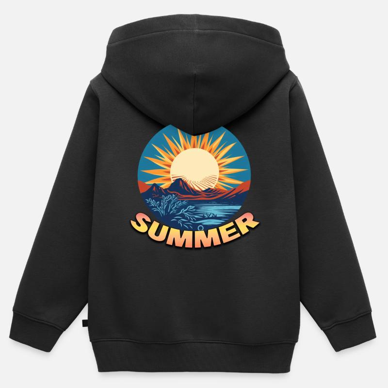 Logo du coucher de soleil d’été - Sweat Premium à capuche zippé enfant bio - noir