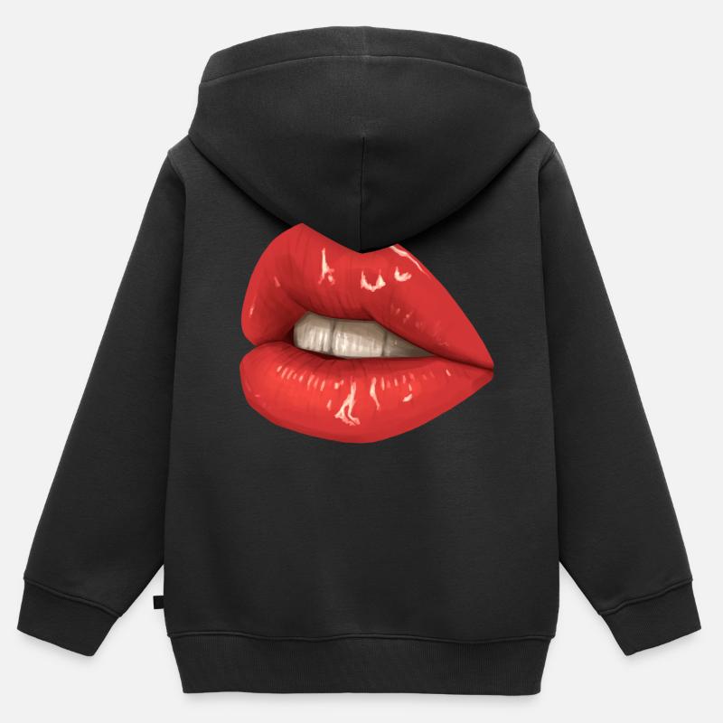 Lèvres - Sweat Premium à capuche zippé enfant bio - noir