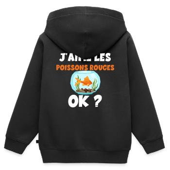 J'aime les Poissins Rouges Idée Cadeau Famille - Sweat Premium à capuche zippé enfant bio - noir - Dos - AI Model Kid Male (0cm)
