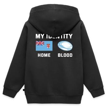 Mon identité Fidji Rugby - Sweat Premium à capuche zippé enfant bio - noir - Dos - AI Model Kid Male (0cm)