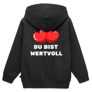 Du bist Wertvoll Herz Luftballon Liebe Zuneigung - Kinder Premium Organic Zip Hoodie - Schwarz - Hinten - AI Model Kid Male (0cm)