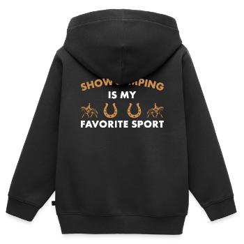 Le saut d’obstacles est mon sport de saut d’obstacles préféré - Sweat Premium à capuche zippé enfant bio - noir - Dos - AI Model Kid Male (0cm)