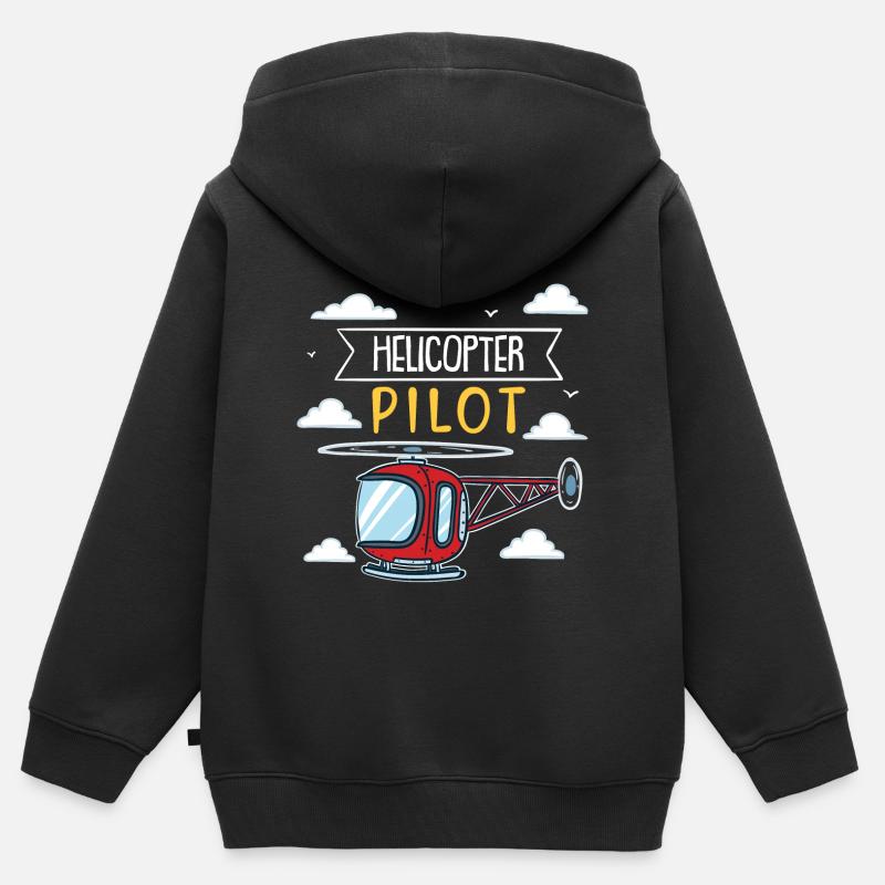 Pilote d'hélicoptère | hélicoptère rouge - Sweat Premium à capuche zippé enfant bio - noir