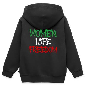Liberté de vie des femmes,Graffiti,Écriture,Iran - Sweat Premium à capuche zippé enfant bio - noir - Dos - AI Model Kid Male (0cm)