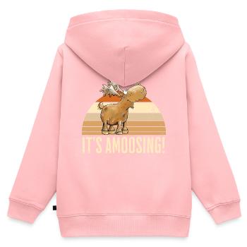 Droll orignal motif animal Scandinavie dicton d’orignal - Sweat Premium à capuche zippé enfant bio - rose - Dos - AI Model Kid Female (0cm)