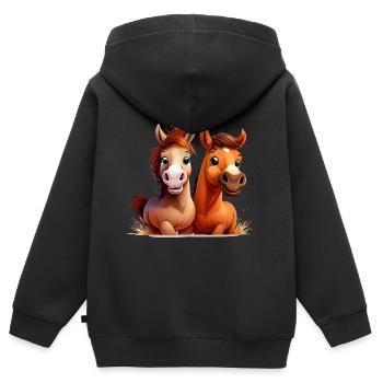 Pferdeshirt Pferde Reiten Comic Wallach Mädchen - Kinder Premium Organic Zip Hoodie - Schwarz - Hinten - AI Model Kid Male (0cm)