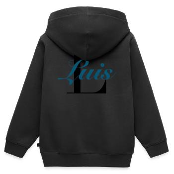 Luis - Kinder Premium Organic Zip Hoodie - Schwarz - Hinten - AI Model Kid Male (0cm)