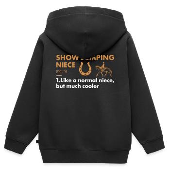 Saut d’obstacles Nièce Définition Saut d’obstacles - Sweat Premium à capuche zippé enfant bio - noir - Dos - AI Model Kid Male (0cm)