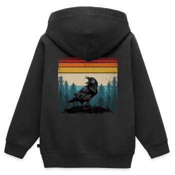 Couleurs rétro corbeau corbeau oiseau corbeau corbeau - Sweat Premium à capuche zippé enfant bio - noir - Dos - AI Model Kid Male (0cm)
