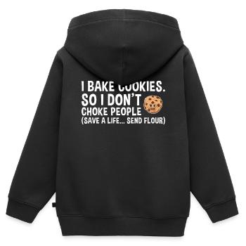 La cuisson sauve une vie... Envoyer un cookie de farine - Sweat Premium à capuche zippé enfant bio - noir - Dos - AI Model Kid Male (0cm)