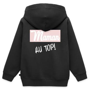 FÊTE DES MÈRES. BONNE FÊTE MAMAN - Sweat Premium à capuche zippé enfant bio - noir - Dos - AI Model Kid Male (0cm)