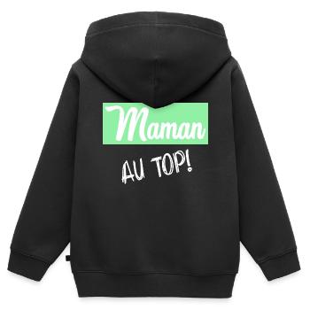 MAMAN. FÊTE DES MÈRES - Sweat Premium à capuche zippé enfant bio - noir - Dos - AI Model Kid Male (0cm)