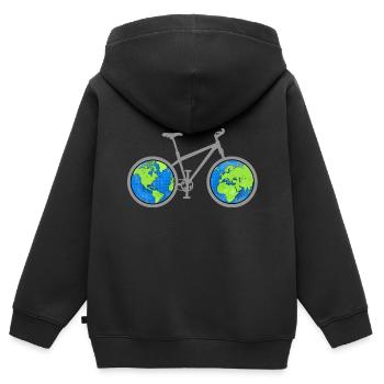 Le tour du monde en vélo - Sweat Premium à capuche zippé enfant bio - noir - Dos - AI Model Kid Male (0cm)