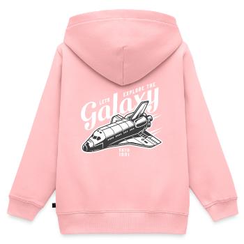 Explorons l'astronaute du vaisseau spatial Galaxy - Sweat Premium à capuche zippé enfant bio - rose - Dos - AI Model Kid Female (0cm)