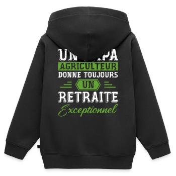 A farmer dad gives an exceptional retiree - Kids Premium Organic Zip-up Hoodie - black - Back - AI Model Kid Male (0cm)