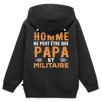 Ein richtiger Mann ist nur ein Vater und ein Militär - Kinder Premium Organic Zip Hoodie - Schwarz - Hinten - AI Model Kid Male (0cm)