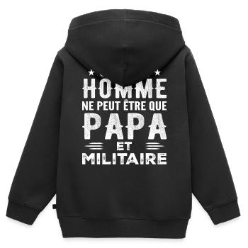 Ein richtiger Mann ist nur ein Vater und ein Militär - Kinder Premium Organic Zip Hoodie - Schwarz - Hinten - AI Model Kid Male (0cm)