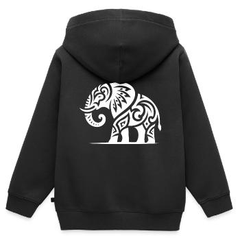 Tatouage d’art éléphant avec de grandes défenses - Sweat Premium à capuche zippé enfant bio - noir - Dos - AI Model Kid Male (0cm)