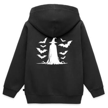 Unheimliche Halloween Hexe mit Fledermäusen - Kinder Premium Organic Zip Hoodie - Schwarz - Hinten - AI Model Kid Male (0cm)