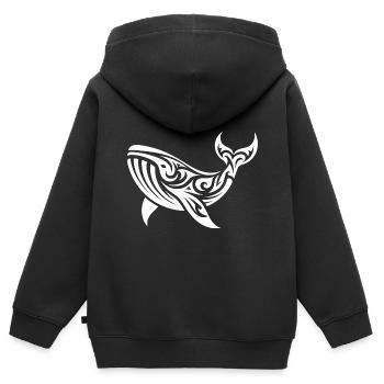Tribal Tattoo Style Whale Floating Sea Creature - Kids Premium Organic Zip-up Hoodie - black - Back - AI Model Kid Male (0cm)