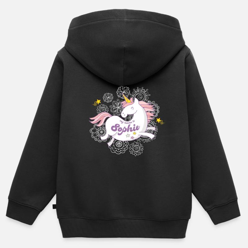Prénom Sophie Licorne Cadeau - Sweat Premium à capuche zippé enfant bio - noir