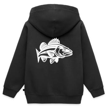 Eleganter Zander Fisch - Kinder Premium Organic Zip Hoodie - Schwarz - Hinten - AI Model Kid Male (0cm)