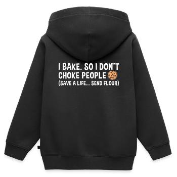 La cuisson sauve une vie... Envoyer un cookie de farine - Sweat Premium à capuche zippé enfant bio - noir - Dos - AI Model Kid Male (0cm)