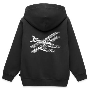 Vintage Einmotoriges Wasserflugzeug Retro Style - Kinder Premium Organic Zip Hoodie - Schwarz - Hinten - AI Model Kid Male (0cm)