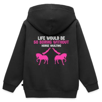 Conception acrobatique de voûte et cheval équestre - Sweat Premium à capuche zippé enfant bio - noir - Dos - AI Model Kid Male (0cm)