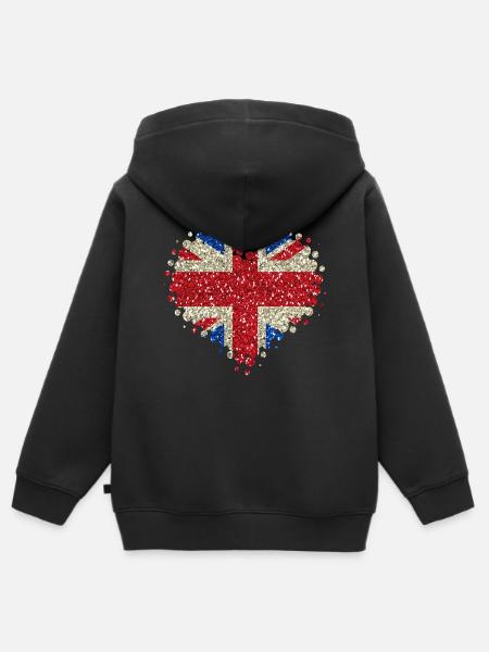 I Love Great Britain - England Union Jack - Kids Premium Organic Zip-up Hoodie - black