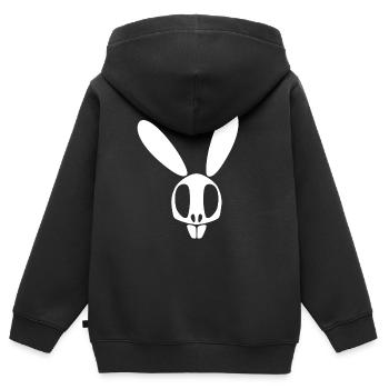 Lapin crâne blanc - Sweat Premium à capuche zippé enfant bio - noir - Dos - AI Model Kid Male (0cm)