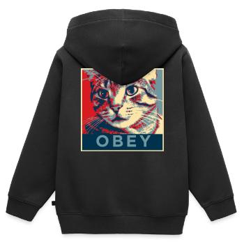 Obéissez le chat! - Sweat Premium à capuche zippé enfant bio - noir - Dos - AI Model Kid Male (0cm)